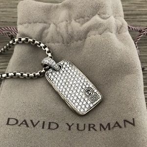 David Yurman Pave White Diamonds Dog Tag